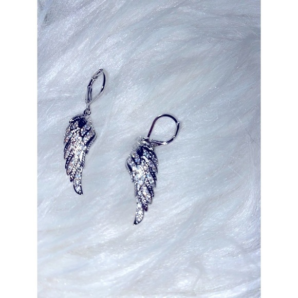 Elegant winged, hoop, earrings silver plated with sparkling Zircon - Picture 1 of 3